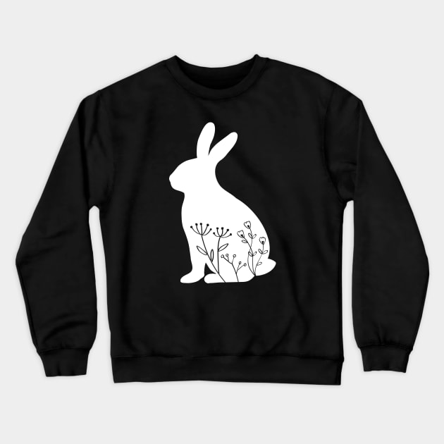 Bunny flower, easter white floral bunny silhouette design Crewneck Sweatshirt by colorbyte